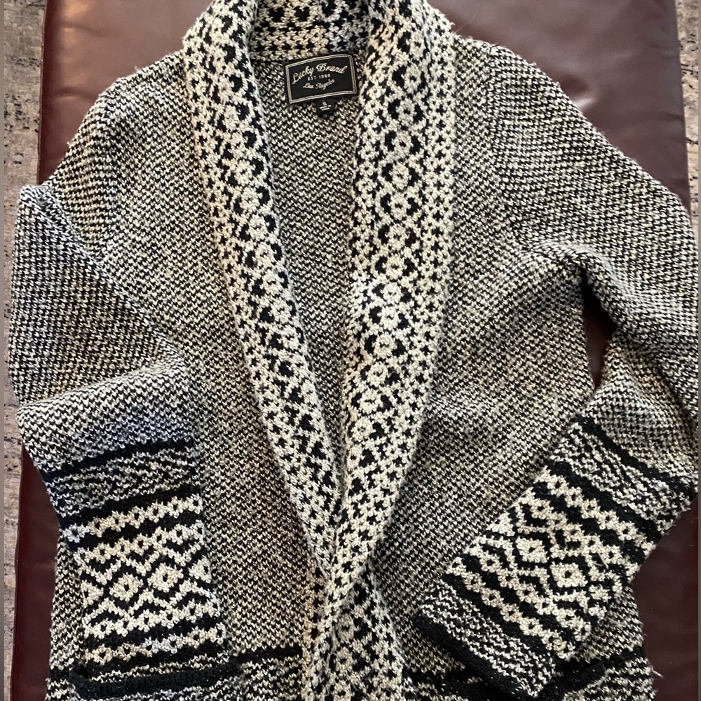 Lucky Brand cardigan sweater size small black and taupe